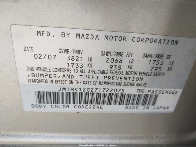 2007 MAZDA MAZDA3 JM1BK12G271722075 Photo 8