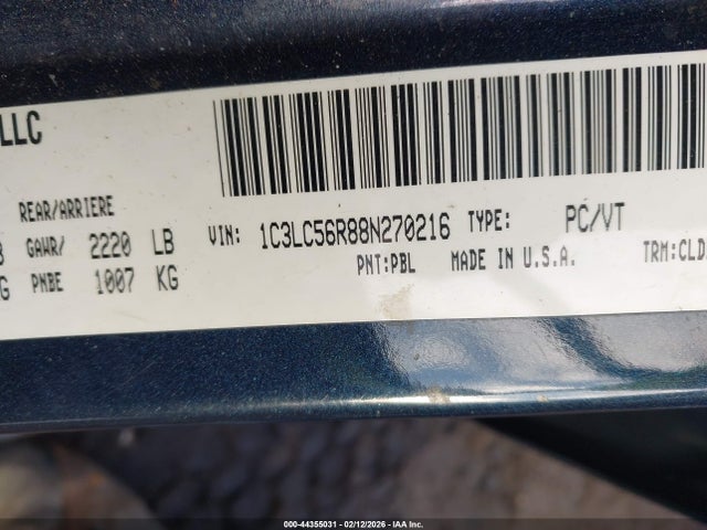 2008 Chrysler Sebring Touring მანქანა იყიდება აუქციონზე, vin: 1C3LC56R88N270216, აუქციონის ნომერი: 44355031
