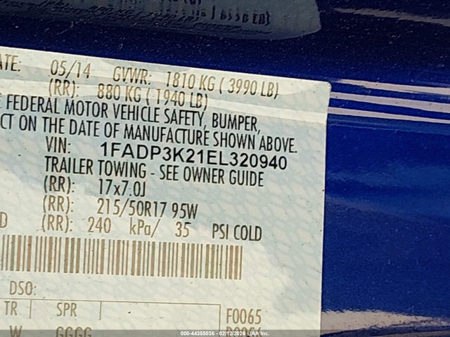 1FADP3K21EL320940 Ford FOCUS SE