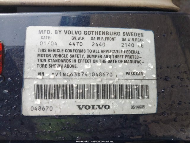 2004 VOLVO C70 YV1NC63D74J048670 Photo 8