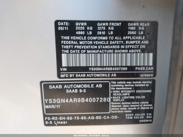 2011 SAAB 9-5 YS3GN4AR9B4007280 Photo 8