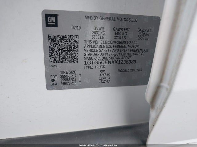 1GTG5CENXK1236089 GMC CANYON SLE