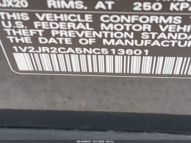 1V2JR2CA5NC513601 Volkswagen Atlas 3.6l V6 Se W/technology