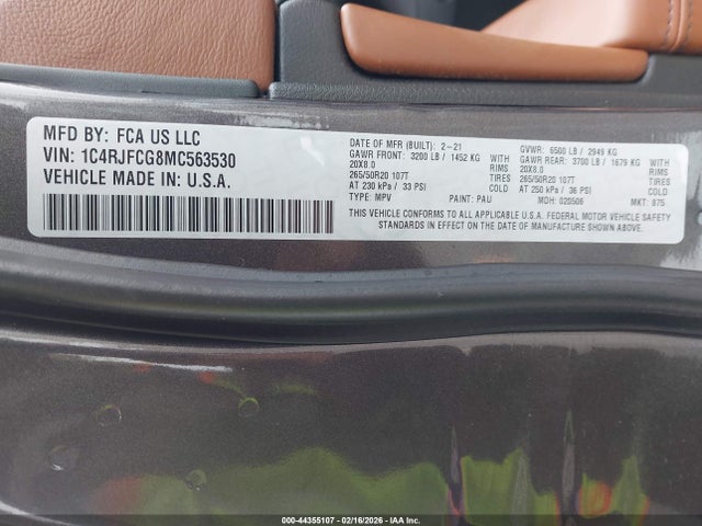 2021 JEEP GRAND CHEROKEE 1C4RJFCG8MC563530 Photo 8