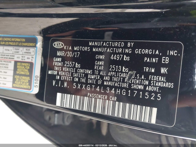 5XXGT4L34HG171525 KIA Optima Lx