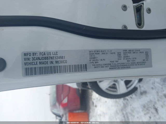 2022 Jeep Compass Latitude 4x4 მანქანა იყიდება აუქციონზე, vin: 3C4NJDBB7NT124981, აუქციონის ნომერი: 44355161