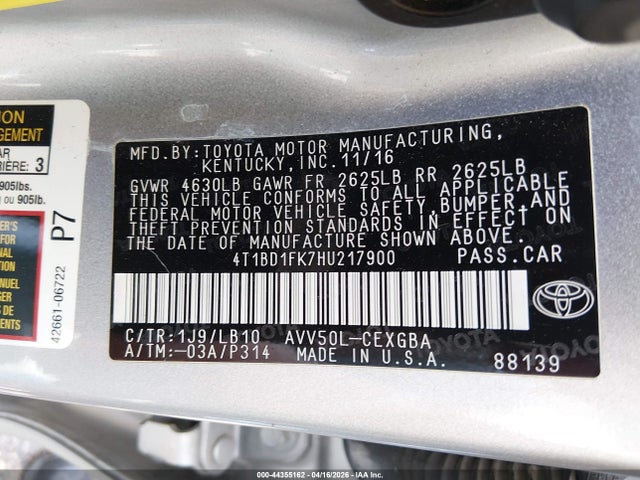 2017 TOYOTA CAMRY HYBRID 4T1BD1FK7HU217900 Photo 8