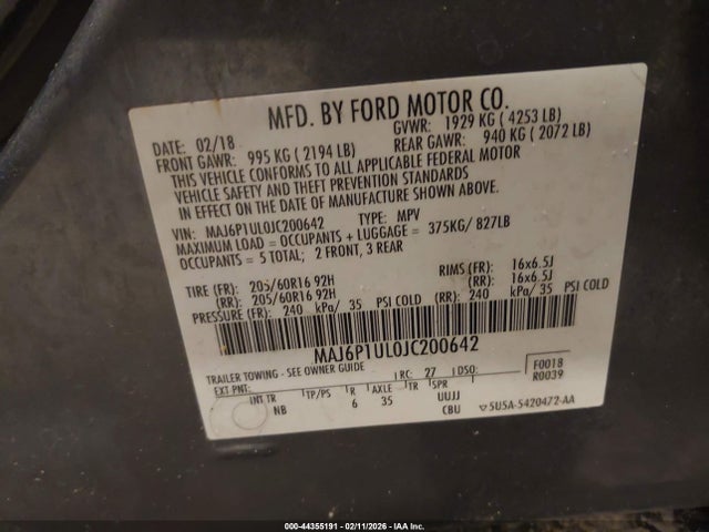 Продажа на аукционе авто 2018 Ford Ecosport Se, vin: MAJ6P1UL0JC200642, номер лота: 44355191