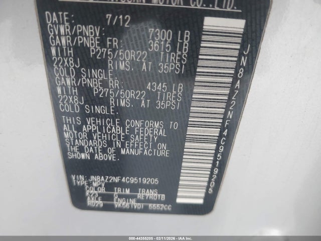 Продаж на аукціоні авто 2012 Infiniti Qx56, vin: JN8AZ2NF4C9519205, номер лоту: 44355205