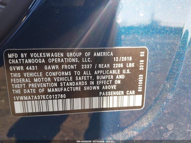 2019 VOLKSWAGEN PASSAT 1VWMA7A37KC012760 Photo 8