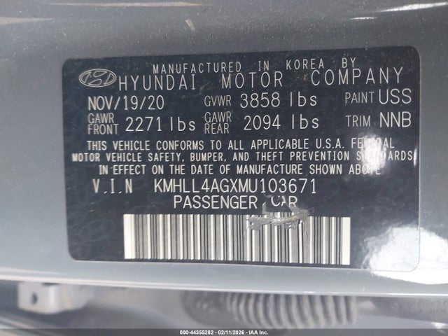 KMHLL4AGXMU103671 Hyundai ELANTRA SE
