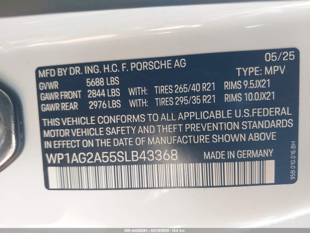 Продажа на аукционе авто 2025 Porsche Macan S, vin: WP1AG2A55SLB43368, номер лота: 44355291
