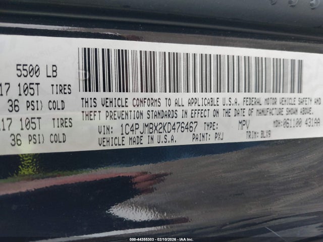 2019 Jeep Cherokee Trailhawk Elite 4x4 მანქანა იყიდება აუქციონზე, vin: 1C4PJMBX2KD476467, აუქციონის ნომერი: 44355303