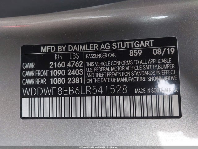 Aukcja sprzedaży 2020 Mercedes-benz C 300 4matic, vin: WDDWF8EB6LR541528, numer aukcji: 44355326
