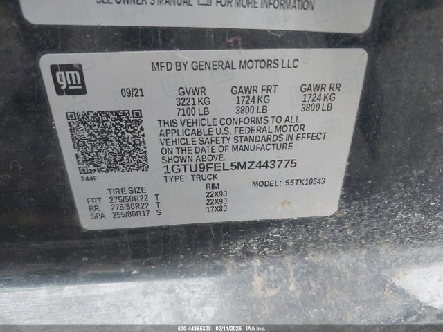 Aukcja sprzedaży 2021 Gmc Sierra 1500 4wd  Short Box Denali, vin: 1GTU9FEL5MZ443775, numer aukcji: 44355328