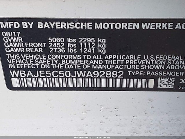 Продаж на аукціоні авто 2018 Bmw 540i, vin: WBAJE5C50JWA92882, номер лоту: 44355336