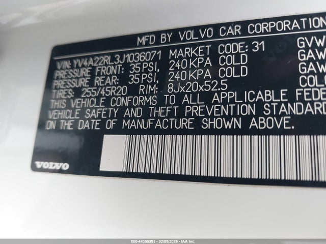YV4A22RL3J1036071 Volvo Xc60 T6 Inscription