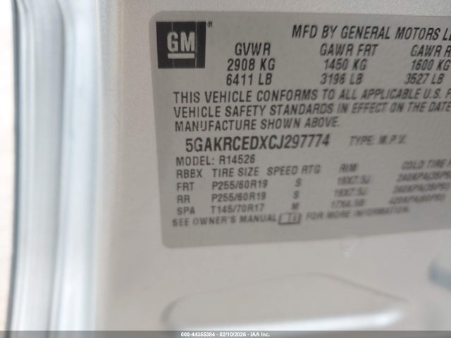 Aukcja sprzedaży 2012 Buick Enclave Leather, vin: 5GAKRCEDXCJ297774, numer aukcji: 44355384