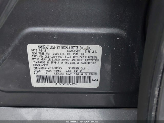 44355400 :رقم المزاد ، JN1EV7AR1GM343354 vin ، 2016 Infiniti Q50 3.0t Premium مزاد بيع