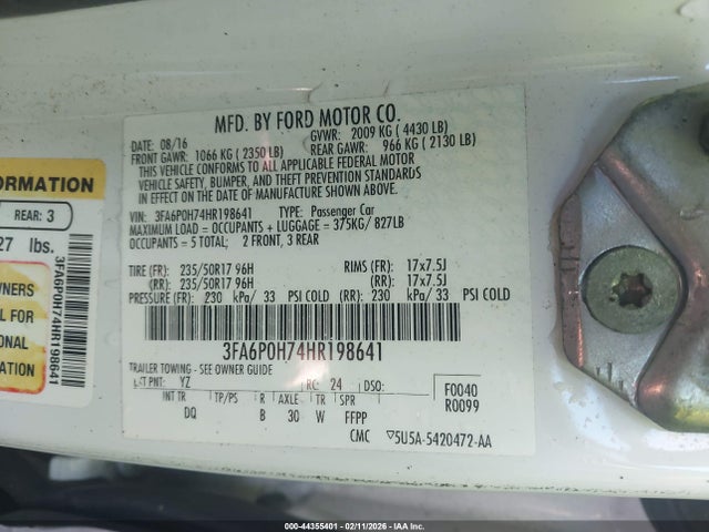 Продажа на аукционе авто 2017 Ford Fusion Se, vin: 3FA6P0H74HR198641, номер лота: 44355401