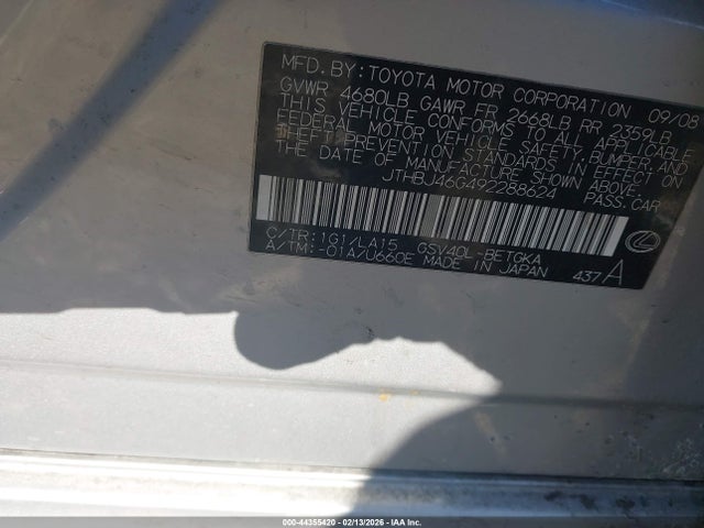 Продажа на аукционе авто 2009 Lexus Es 350, vin: JTHBJ46G492288624, номер лота: 44355420