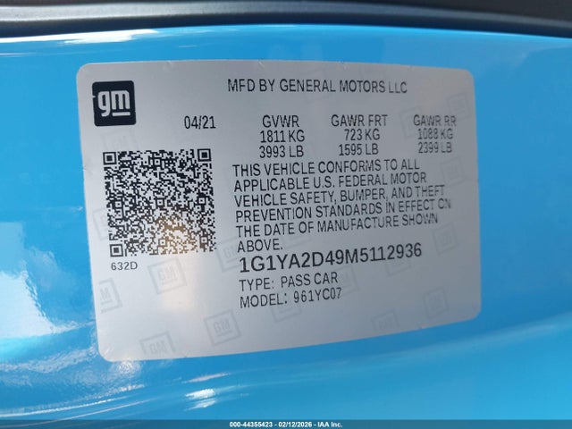 1G1YA2D49M5112936 Chevrolet Corvette Stingray Rwd 1lt