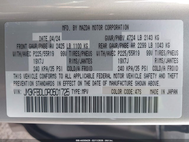Aukcja sprzedaży 2024 Mazda Cx-5 2.5 S Premium, vin: JM3KFBDL0R0501725, numer aukcji: 44355429
