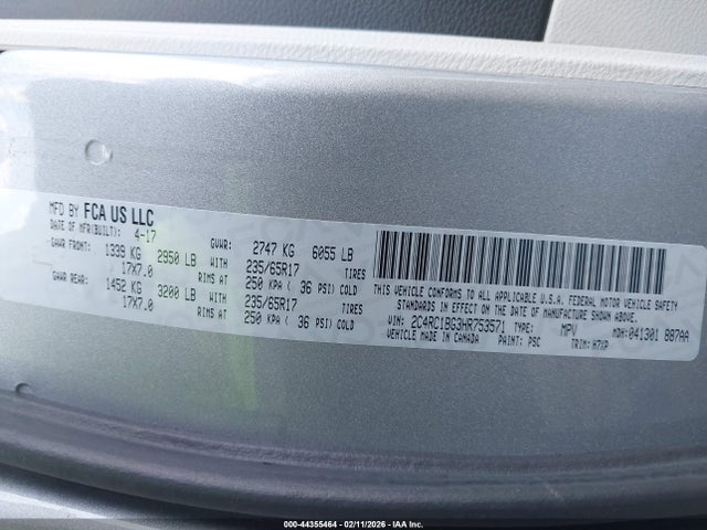 Продаж на аукціоні авто 2017 Chrysler Pacifica Touring Plus, vin: 2C4RC1BG3HR753571, номер лоту: 44355464