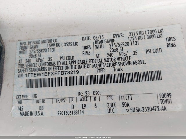 Ford F-150 Platinum 2015 1FTEW1EFXFFB78219 Image 9