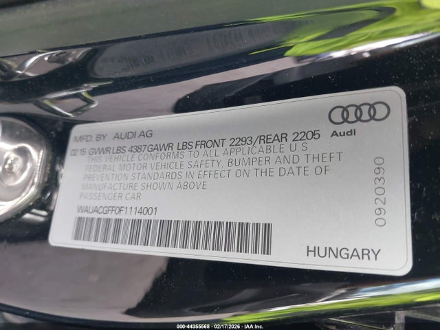 2015 Audi A3 1.8t Premium მანქანა იყიდება აუქციონზე, vin: WAUACGFF0F1114001, აუქციონის ნომერი: 44355568