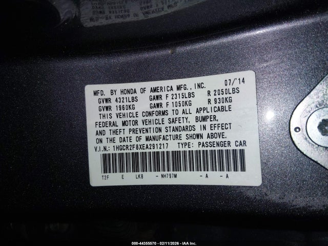 1HGCR2F8XEA291217 Honda Accord Ex-l