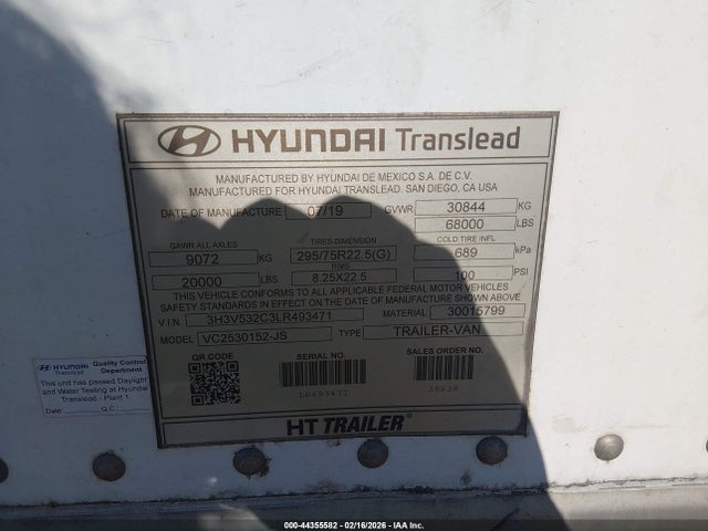 Продажа на аукционе авто 2020 Hyundai Translead Inc Unknown, vin: 3H3V532C3LR493471, номер лота: 44355582