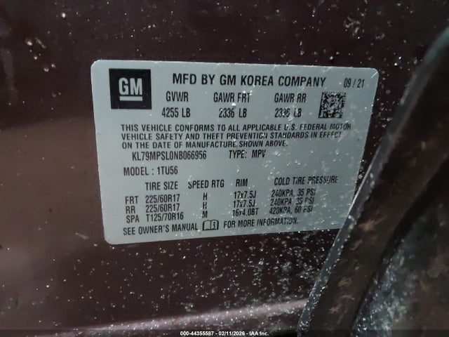 Aukcja sprzedaży 2022 Chevrolet Trailblazer Fwd Lt, vin: KL79MPSL0NB066956, numer aukcji: 44355587