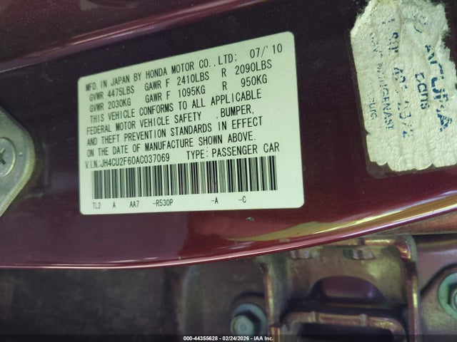44355628 :رقم المزاد ، JH4CU2F60AC037069 vin ، 2010 Acura Tsx 2.4 مزاد بيع