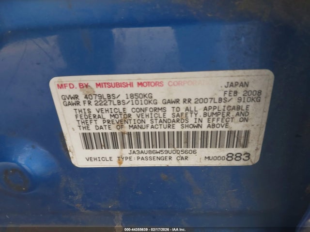 2009 MITSUBISHI LANCER JA3AU86W59U005606 Photo 8