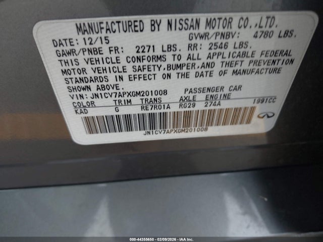 JN1CV7APXGM201008 Infiniti Q50 2.0t Base