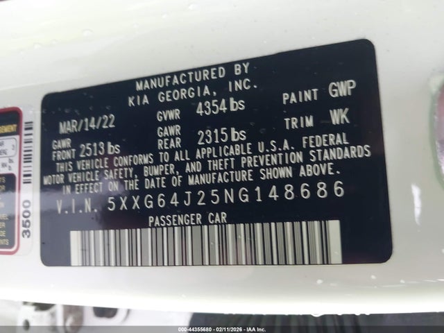 5XXG64J25NG148686 KIA K5 Gt-line
