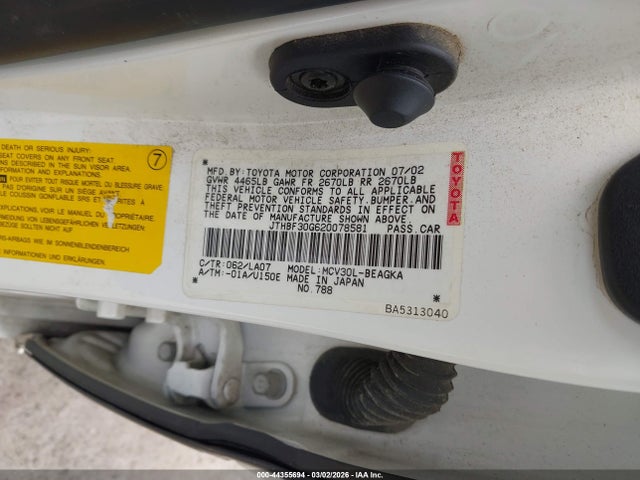 44355694 :رقم المزاد ، JTHBF30G620078581 vin ، 2002 Lexus Es 300 مزاد بيع