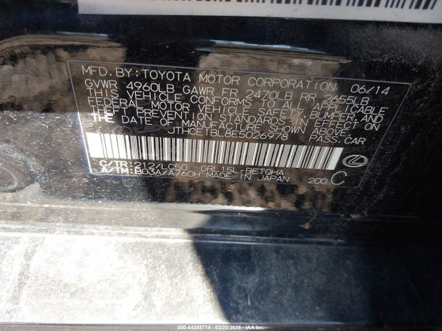Aukcja sprzedaży 2014 Lexus Gs 350, vin: JTHCE1BL8E5026978, numer aukcji: 44355714