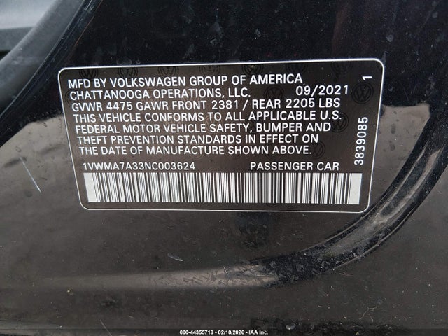 2022 VOLKSWAGEN PASSAT 1VWMA7A33NC003624 Photo 8