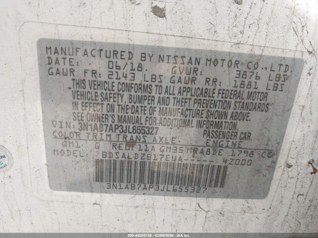 3N1AB7AP3JL655327 Nissan SENTRA SV