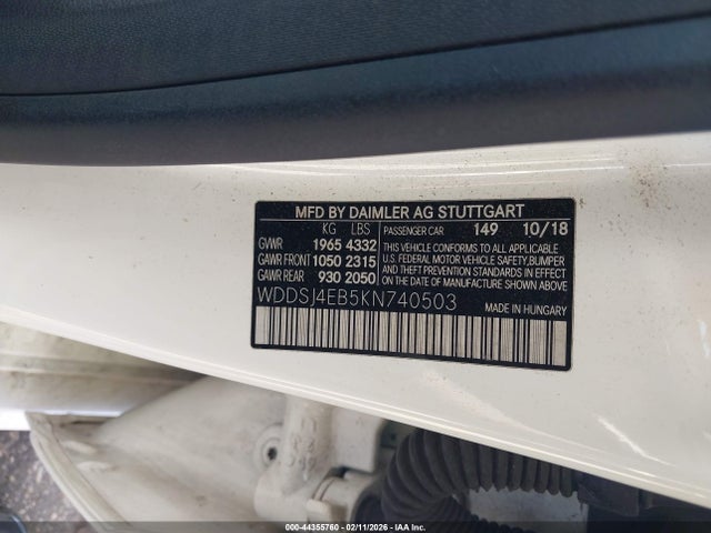 2019 Mercedes-benz Cla 250 მანქანა იყიდება აუქციონზე, vin: WDDSJ4EB5KN740503, აუქციონის ნომერი: 44355760