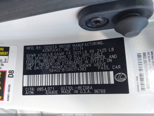 44355767 :رقم المزاد ، 58ADZ1B13RU174383 vin ، 2024 Lexus Es 350 مزاد بيع