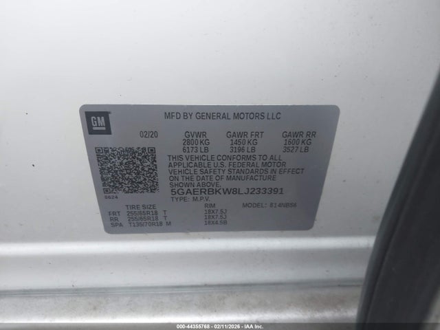 44355768 :رقم المزاد ، 5GAERBKW8LJ233391 vin ، 2020 Buick Enclave Essence مزاد بيع