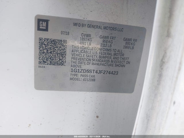 Продажа на аукционе авто 2018 Chevrolet Malibu Lt, vin: 1G1ZD5ST4JF274423, номер лота: 44355829
