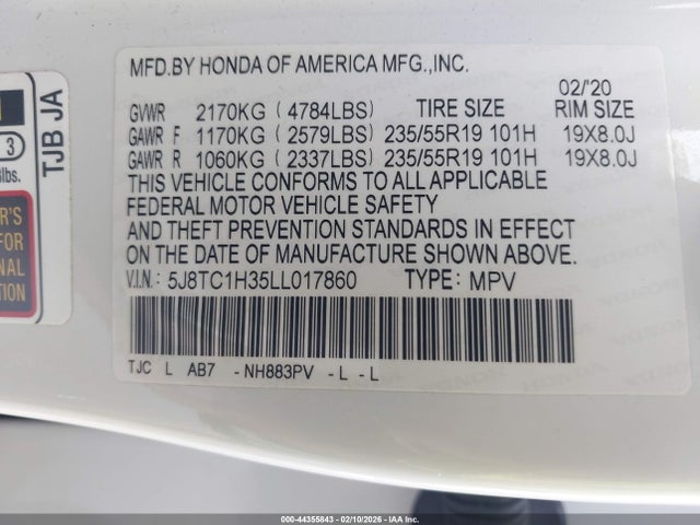 Продаж на аукціоні авто 2020 Acura Rdx Standard, vin: 5J8TC1H35LL017860, номер лоту: 44355843