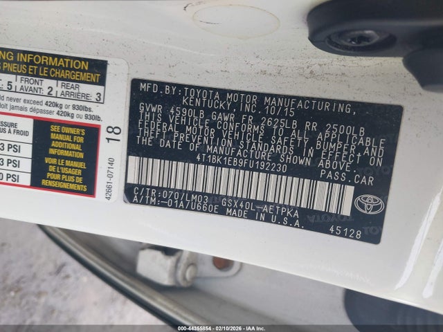 2015 Toyota Avalon Limited მანქანა იყიდება აუქციონზე, vin: 4T1BK1EB9FU192230, აუქციონის ნომერი: 44355854