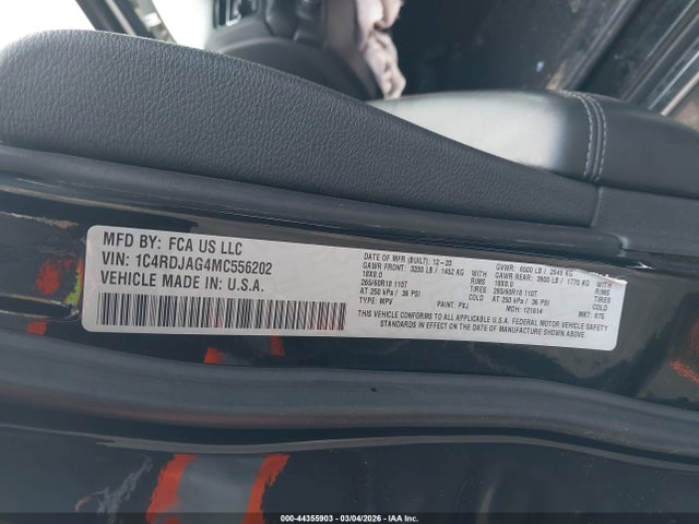 44355903 :رقم المزاد ، 1C4RDJAG4MC556202 vin ، 2021 Dodge Durango Sxt Awd مزاد بيع
