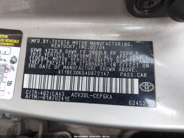 2004 TOYOTA CAMRY 4T1BE30K54U872147 Photo 8