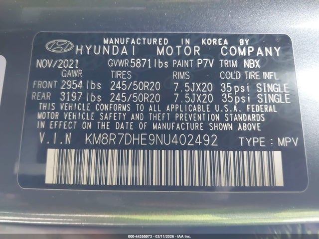 2022 HYUNDAI PALISADE KM8R7DHE9NU402492 Photo 8